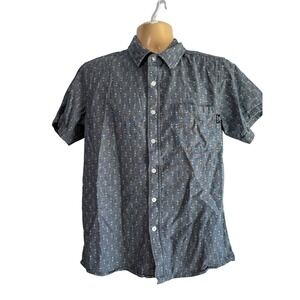 Fayettechill Mens Blue Geometric Arrow Print Short Sleeve Button Down Shirt L